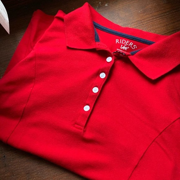 Riders by Lee Tops - Vintage Riders by Lee Red Slimming Button Up Short Sleeve Polo T-Shirt Y2K